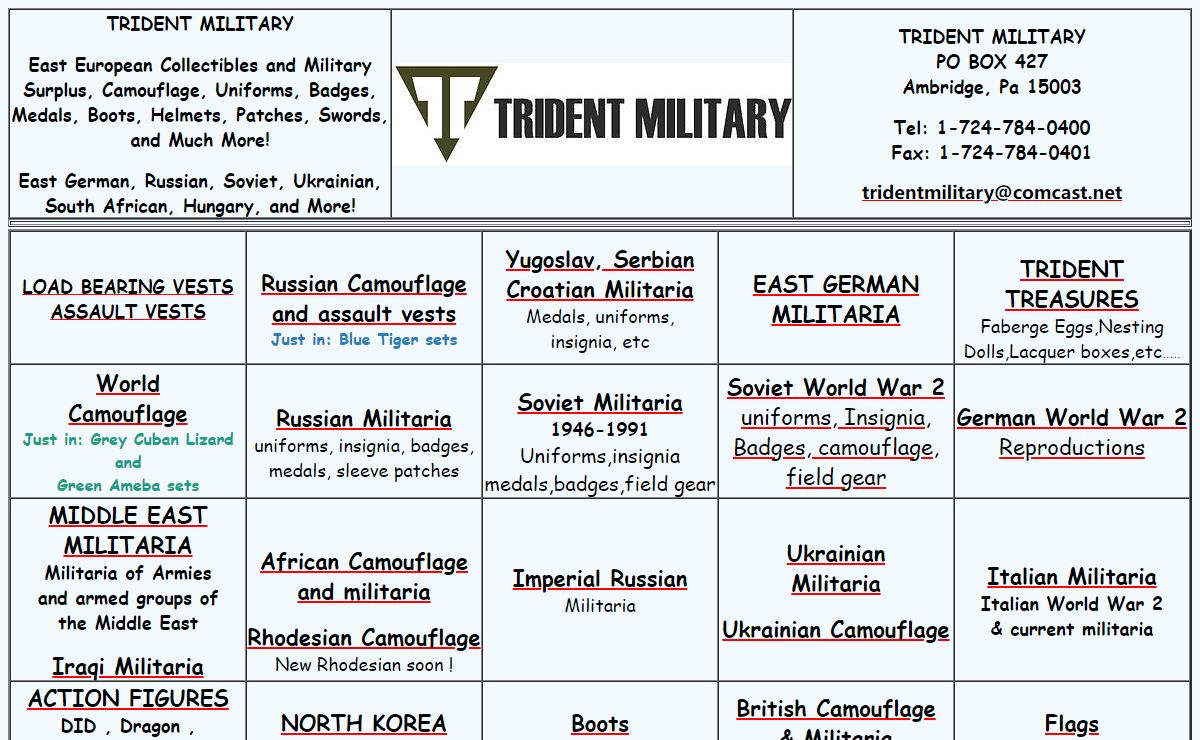 Trident Military Camouflage, Uniforms, Badges, Medals, Boots, Patches