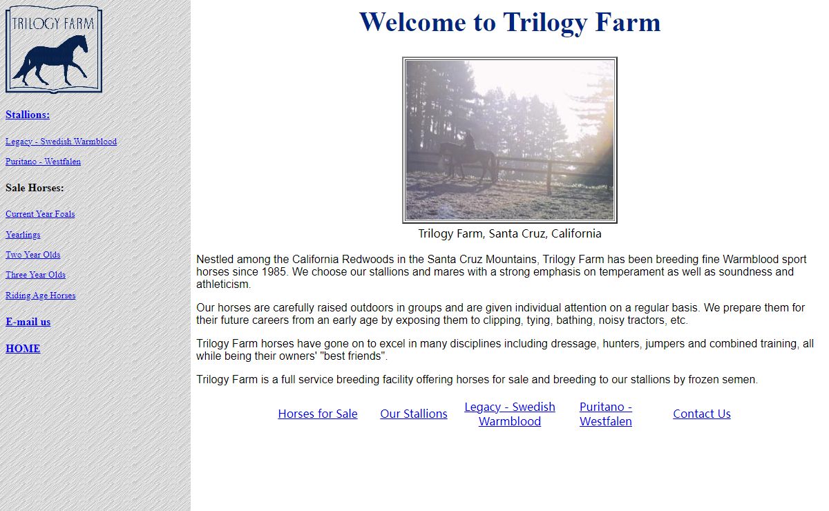 TRILOGY FARM WEB SITE INDEX TO HOMEPAGE