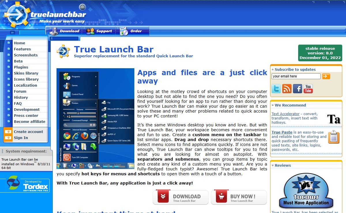 True Launch Bar • Superior replacement for standard Quick Launch