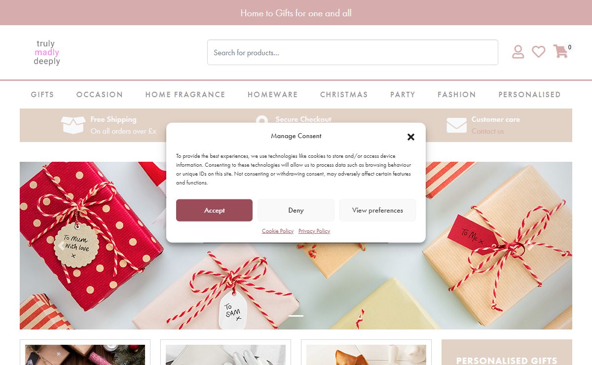 Truly Madly Deeply Ltd – eCommerce site by www.giftsite.co.uk