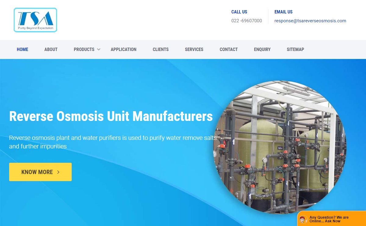 Reverse Osmosis, Reverse Osmosis Systems, Membrane Separation Unit, TC Fittings, Mumbai, India