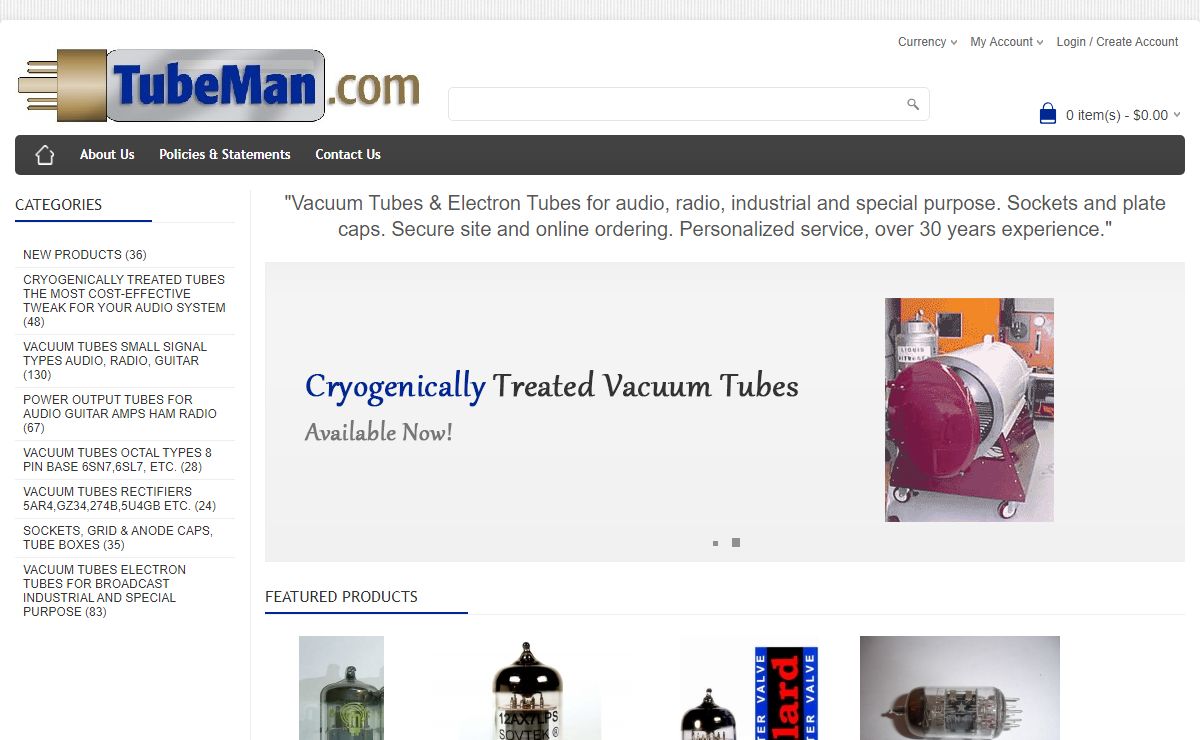 TubeMan.com vacuum tubes for audio broadcast RF heating sockets caps secure site