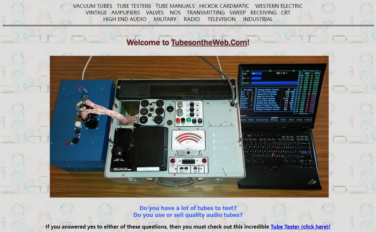 Tube Tester Welcome Page - TubesontheWeb.Com Home Page