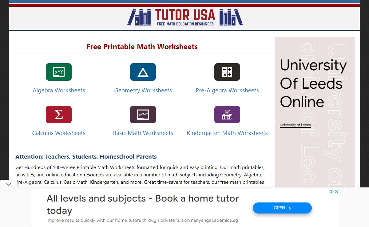 Free Printable Math Worksheets | Videos | Games | Tutoring