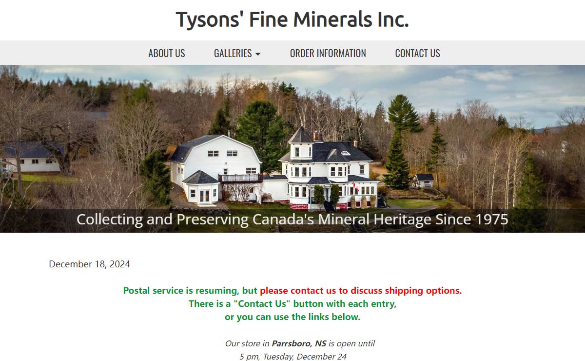Mineral Specimens, Jewellery and Lapidary Art | Tysons' Fine Minerals in Parrsboro, Nova Scotia, Canada