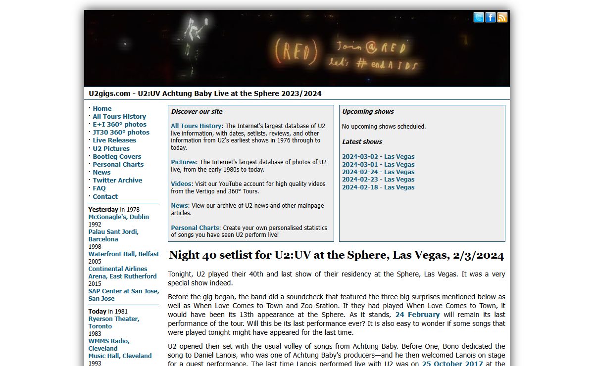 U2gigs.com - U2 U2:UV Achtung Baby Live at the Sphere 2023/2024 news, pictures, reviews