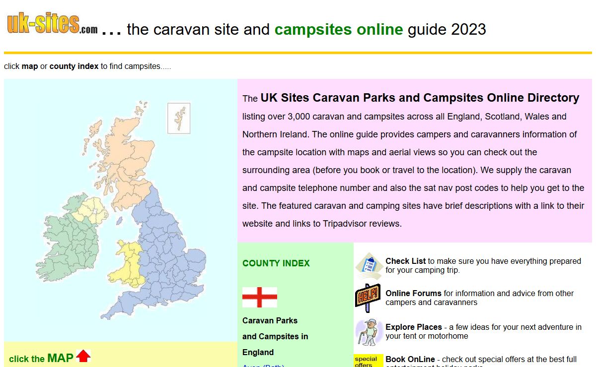 UK Caravan Sites and Campsites Online Guide