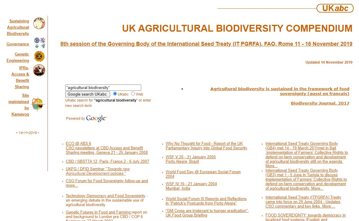 Agricultural Biodiversity for Food Sovereignty and Food Security: UKabc Home Page