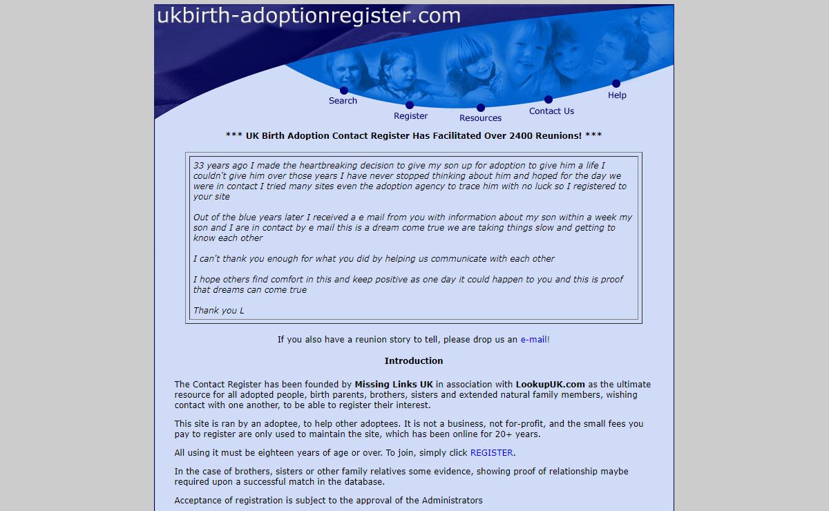 UK Birth Adoption Register - England, Scotland, Ireland and Wales British Adoption Contact Register