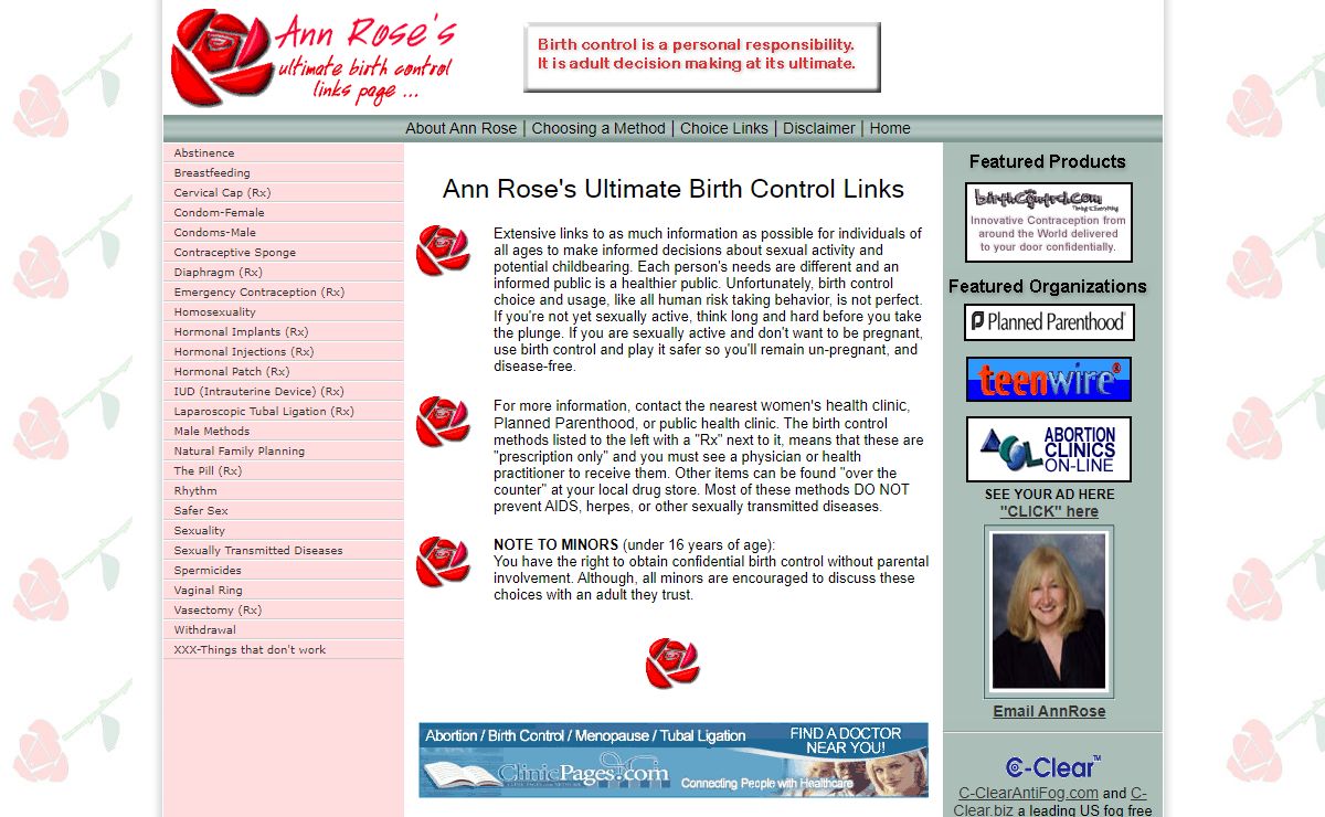 Birth Control Options: Ann Rose's Ultimate Birth Control Helpful Links for sexually active individuals