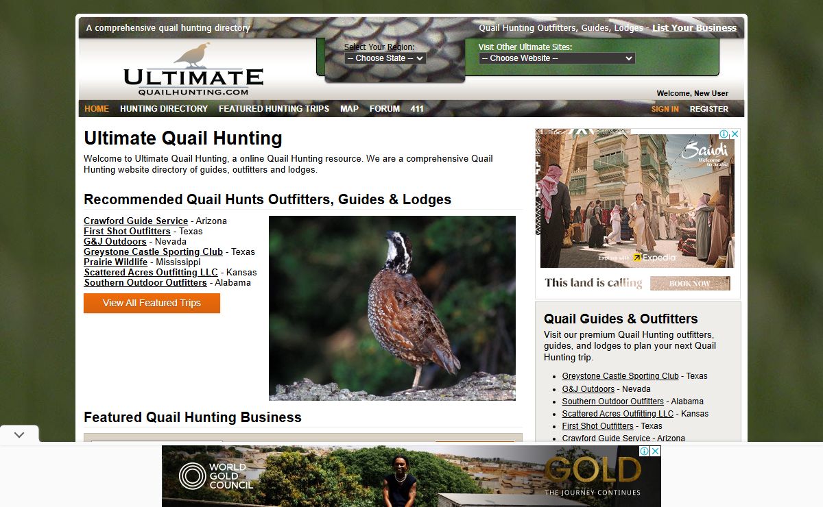 Ultimate Quail Hunting: Trips, Guides, Outfitters, Lodges, Corporate Hunts, Directory