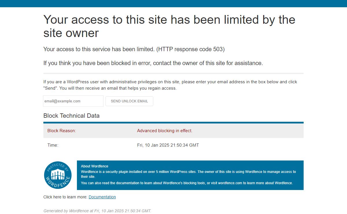 Your access to this site has been limited by the site owner