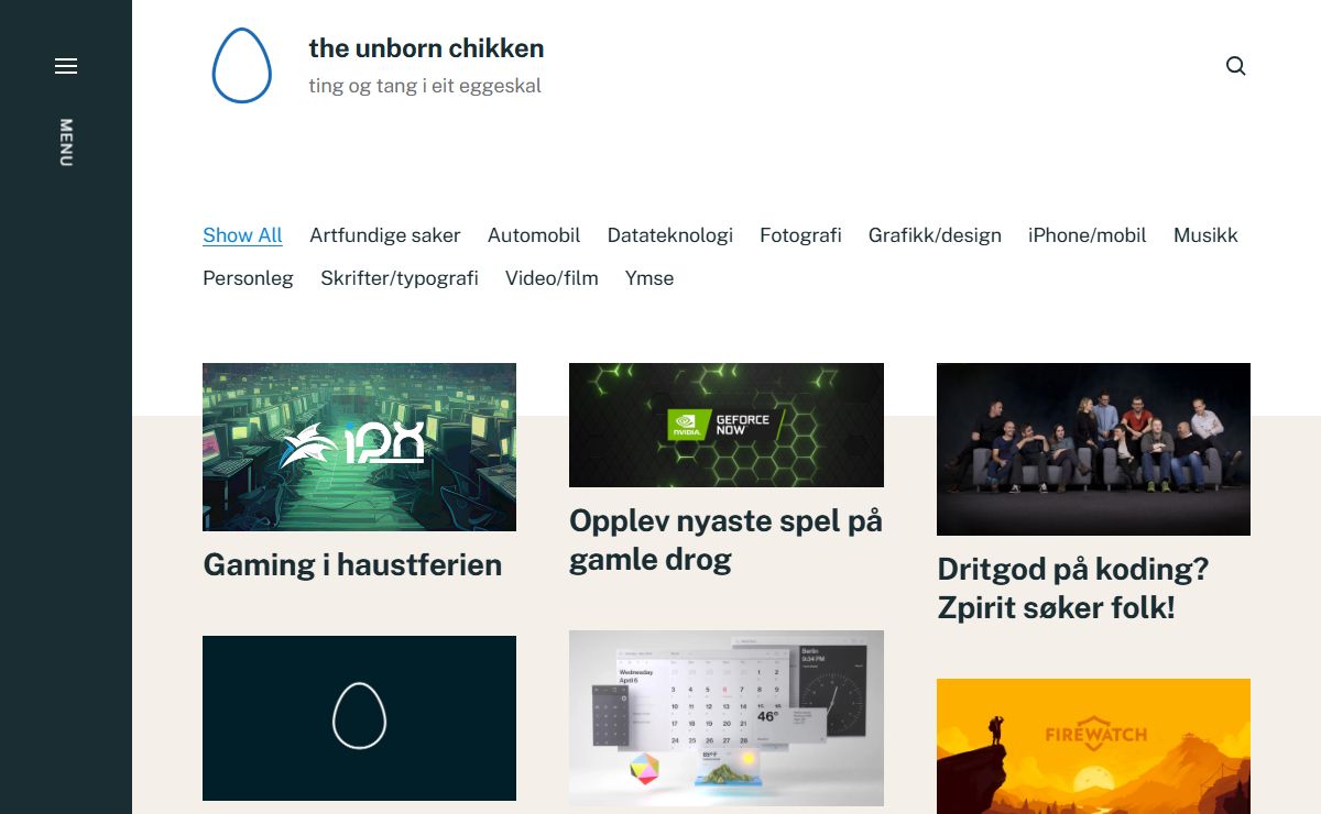 the unborn chikken — ting og tang i eit eggeskal