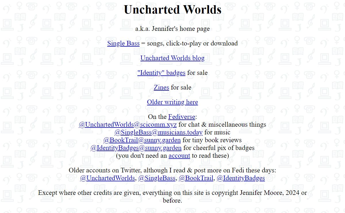 Uncharted Worlds - a.k.a. Jennifer's home page