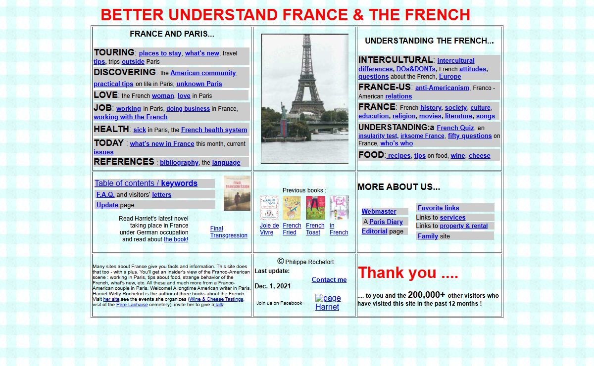 The Franco-American WebSite ; intercultural ; tips for Americans about France and Paris ; France and the French ; French culture ; understanding France and the French ; French values ; link to Facebook ;