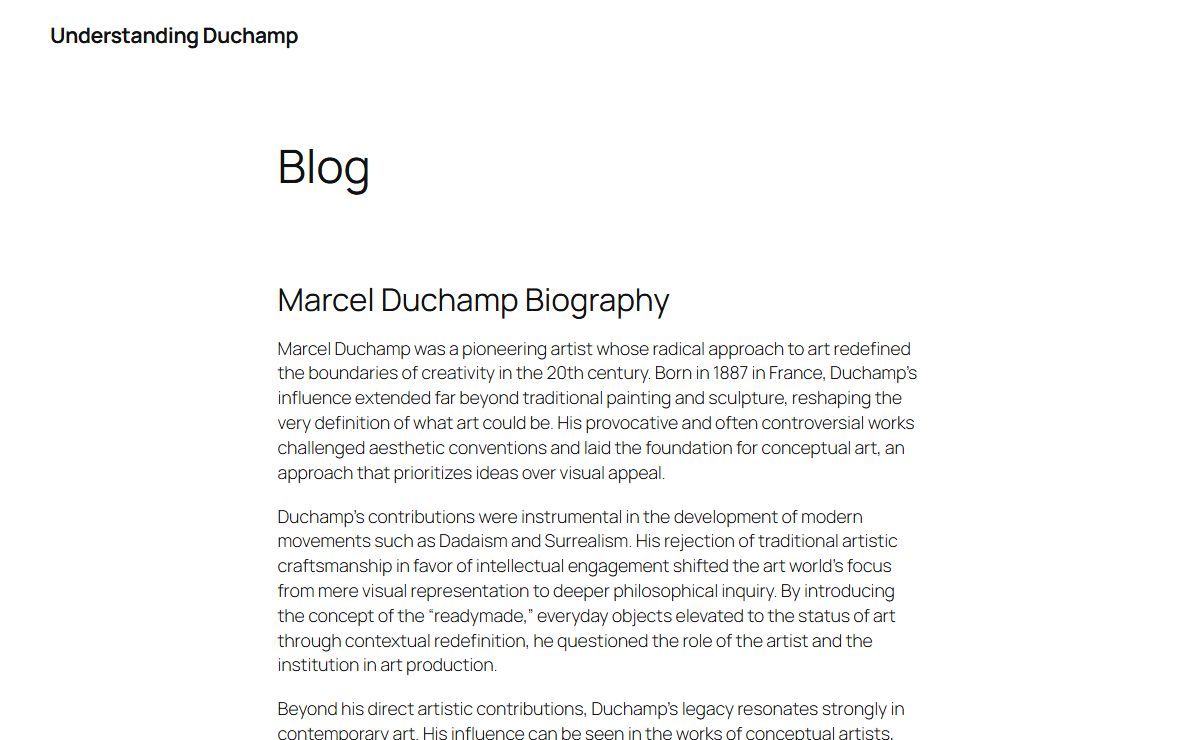 Understanding Duchamp – A Website Dedicated to Marcel Duchamp