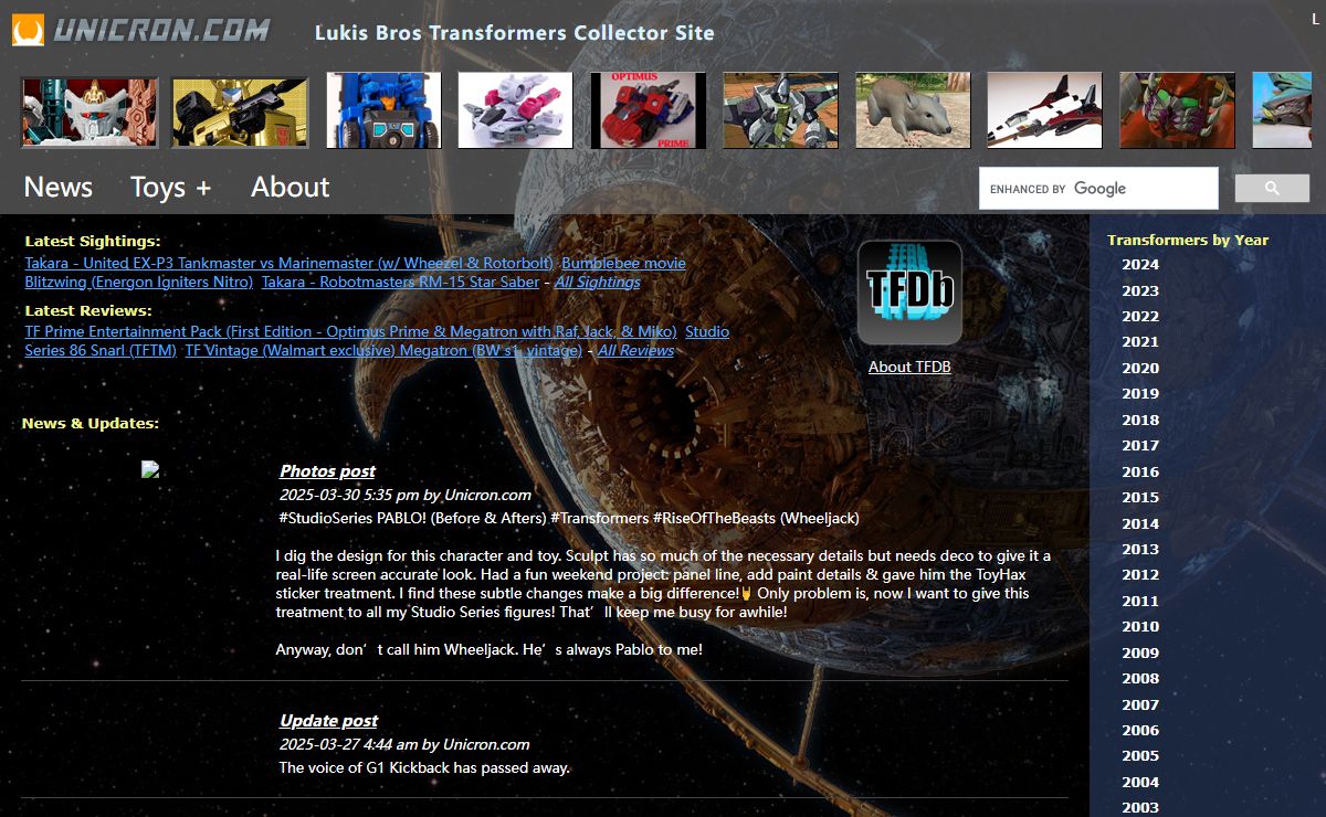 Unicron.com Transformers Collector Site