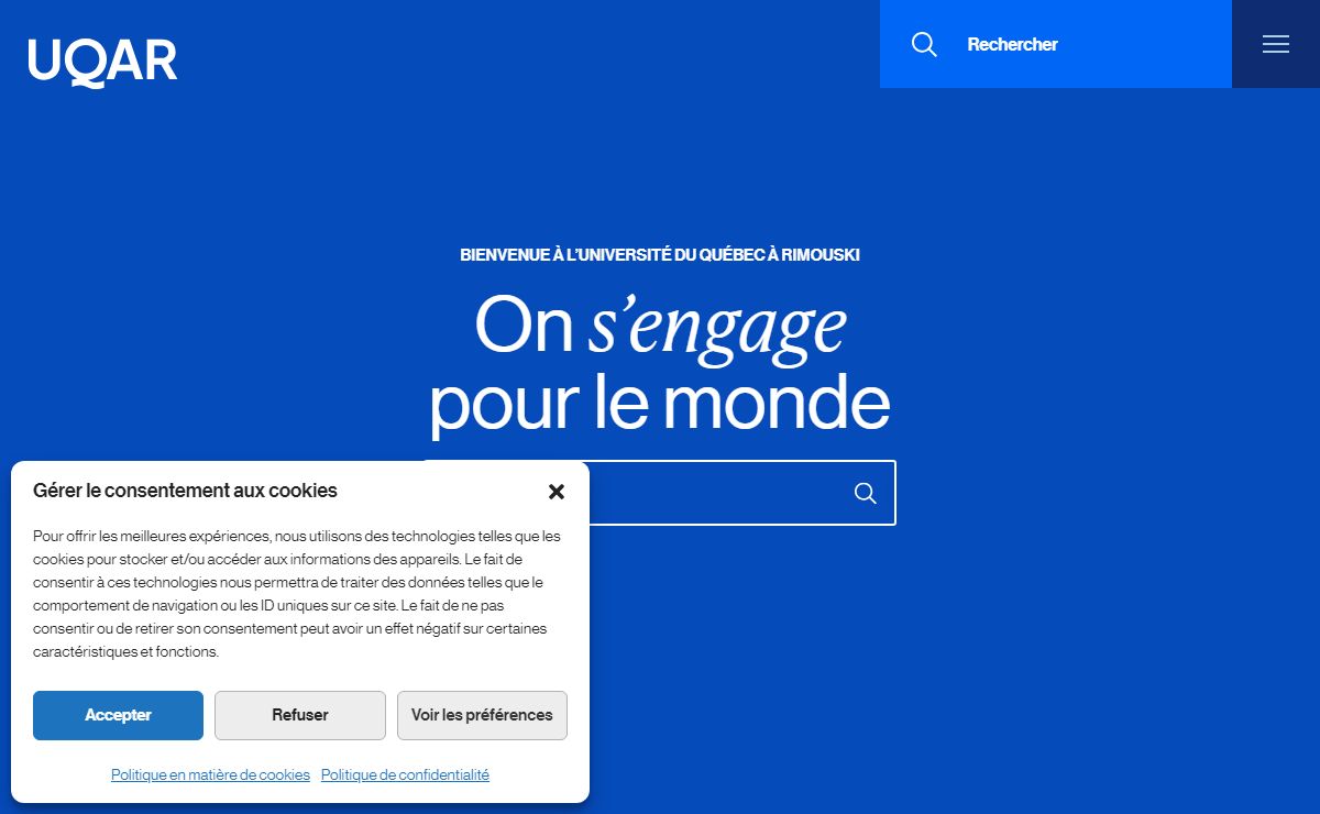 Université du Québec à Rimouski - L'Université du Québec à Rimouski est une institution d’enseignement francophone du réseau de l'Université du Québec avec deux campus, Rimouski et Lévis.