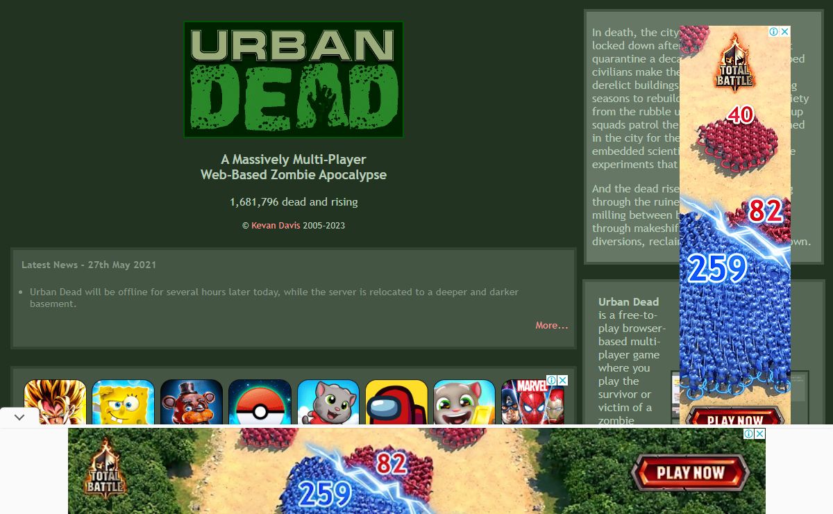 Urban Dead - A Free Massively Multi-Player Web-Based Zombie Apocalypse