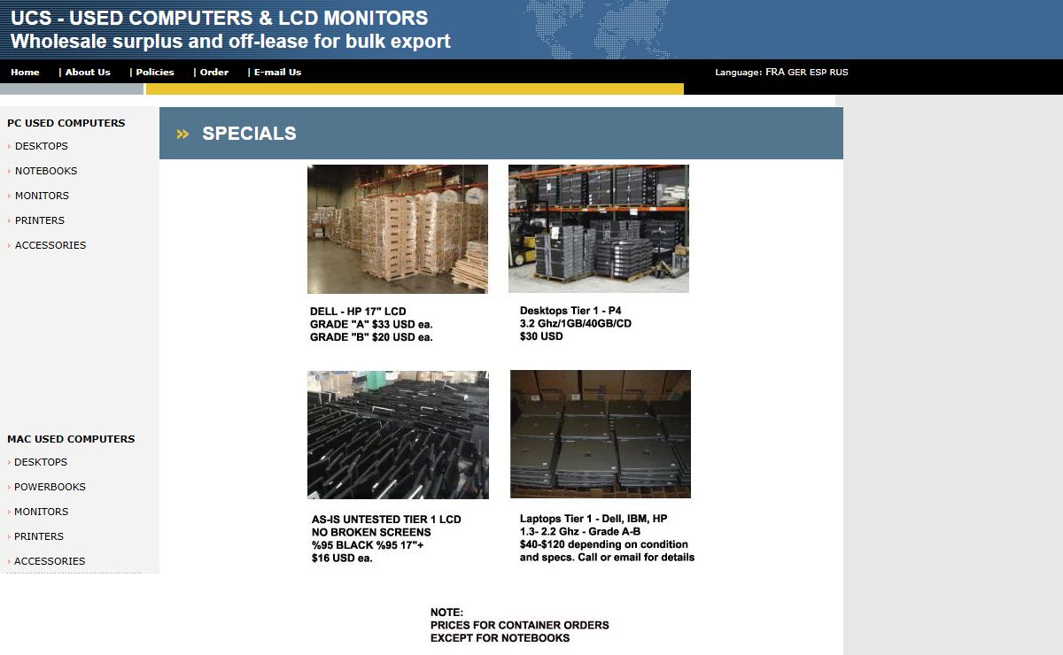 UCS Used Computers Laptops Lcds import export wholesale offlease