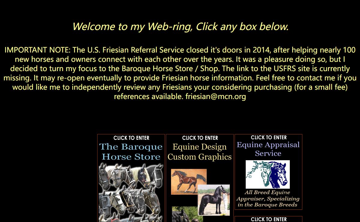 U.S. Friesian Referral Service, Baroque Horse Store, Friesian Store, Forestheart Farm, Equine Design, Equine Appraisals