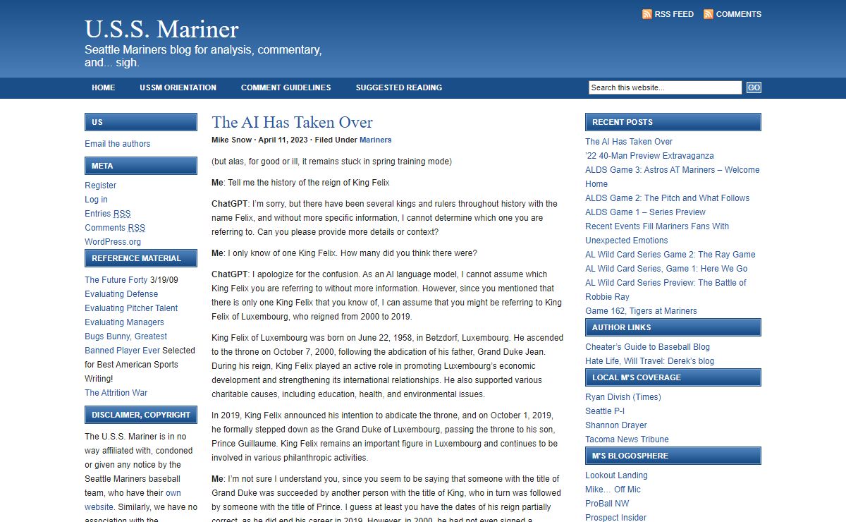 U.S.S. Mariner | Seattle Mariners blog and general baseball discussion