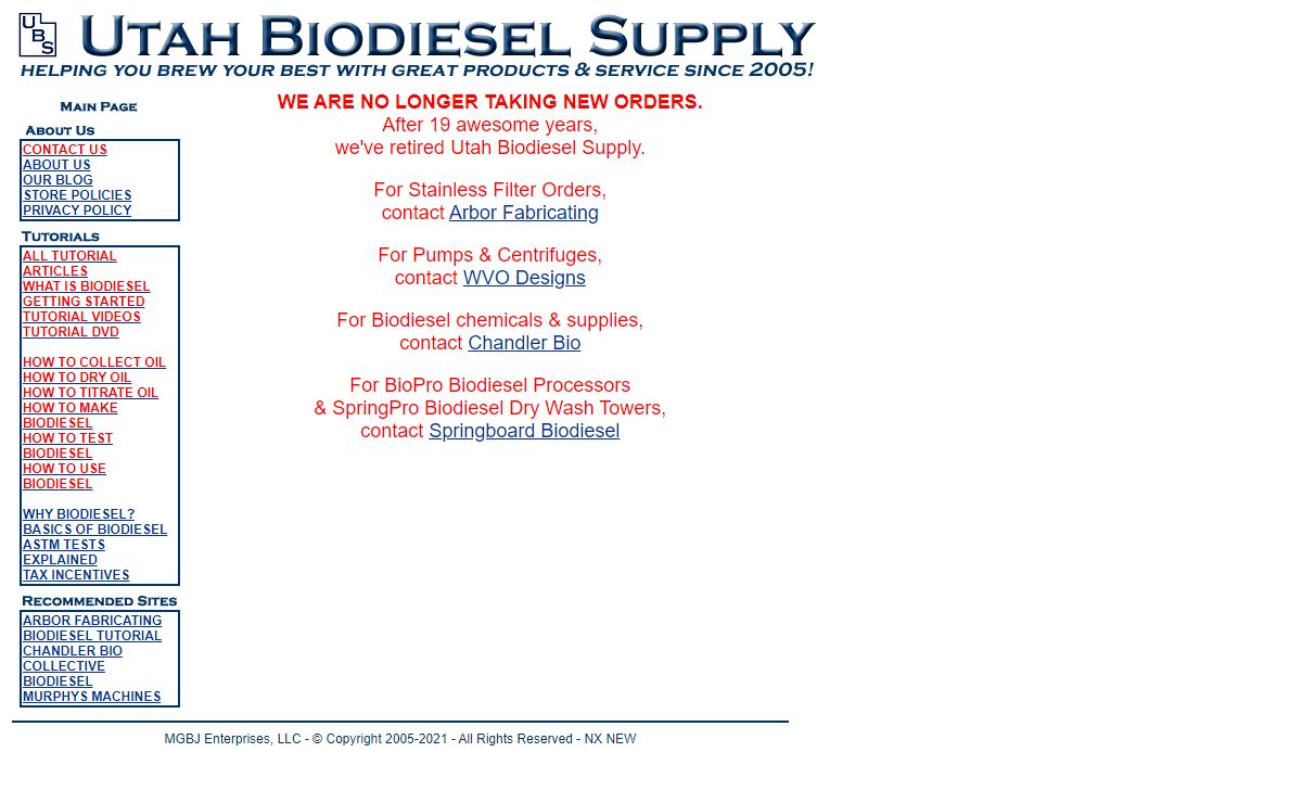 Utah Biodiesel Supply - Biodiesel Processing Supplies, Equipment, Processors and Information - Biodiesel Homebrewing
