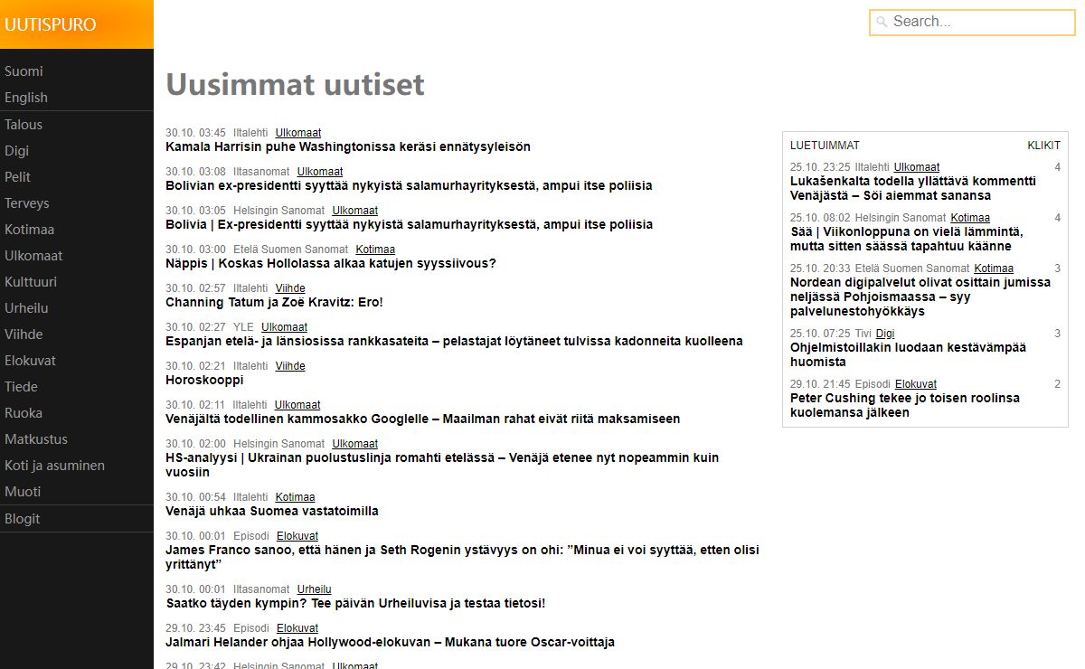 Uutiset rss syötteistä, uutishaku ja mediaseuranta