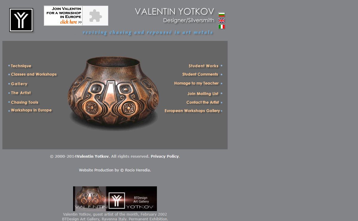 Valentin Yotkov, Designer / Silversmith. Reviving Chasing and Repousse in art metals. Repousse & Chasing Classes & Workshops