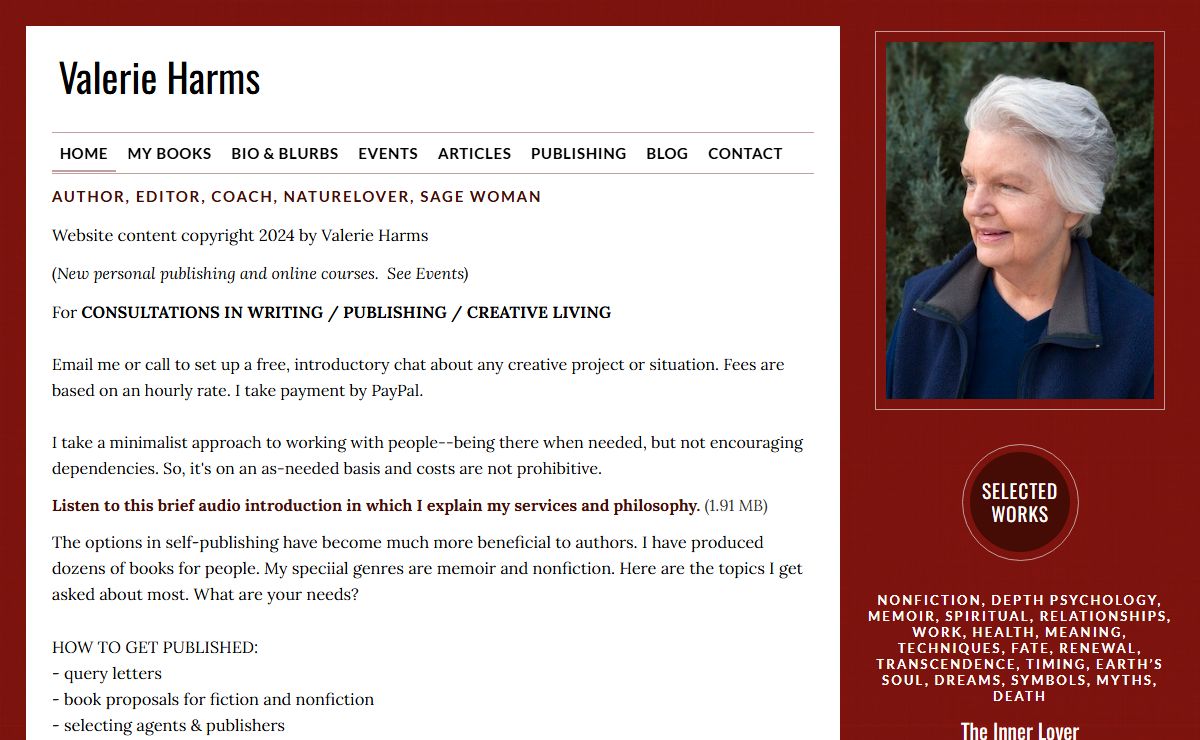 Valerie Harms - Author, Editor, Coach, Naturelover, Sage Woman