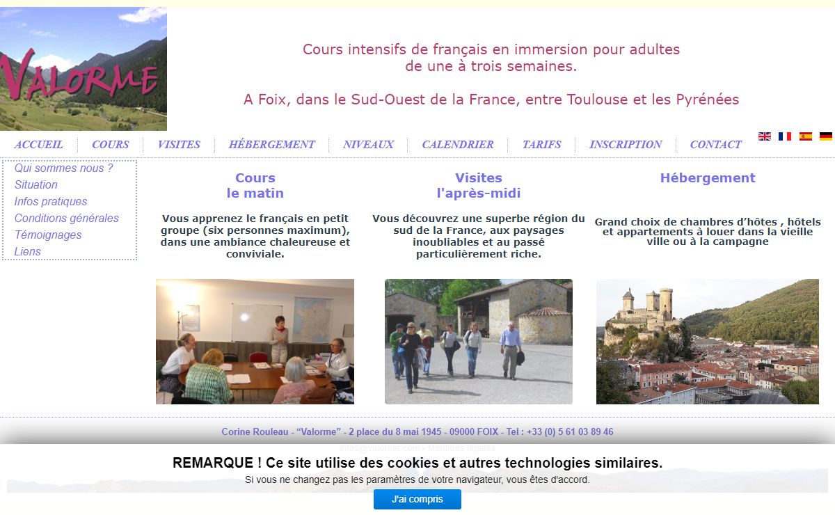 Cours de français à Valorme, Foix, dans le sud de la France. Petite école de français près de Toulouse. Studios dans l’école