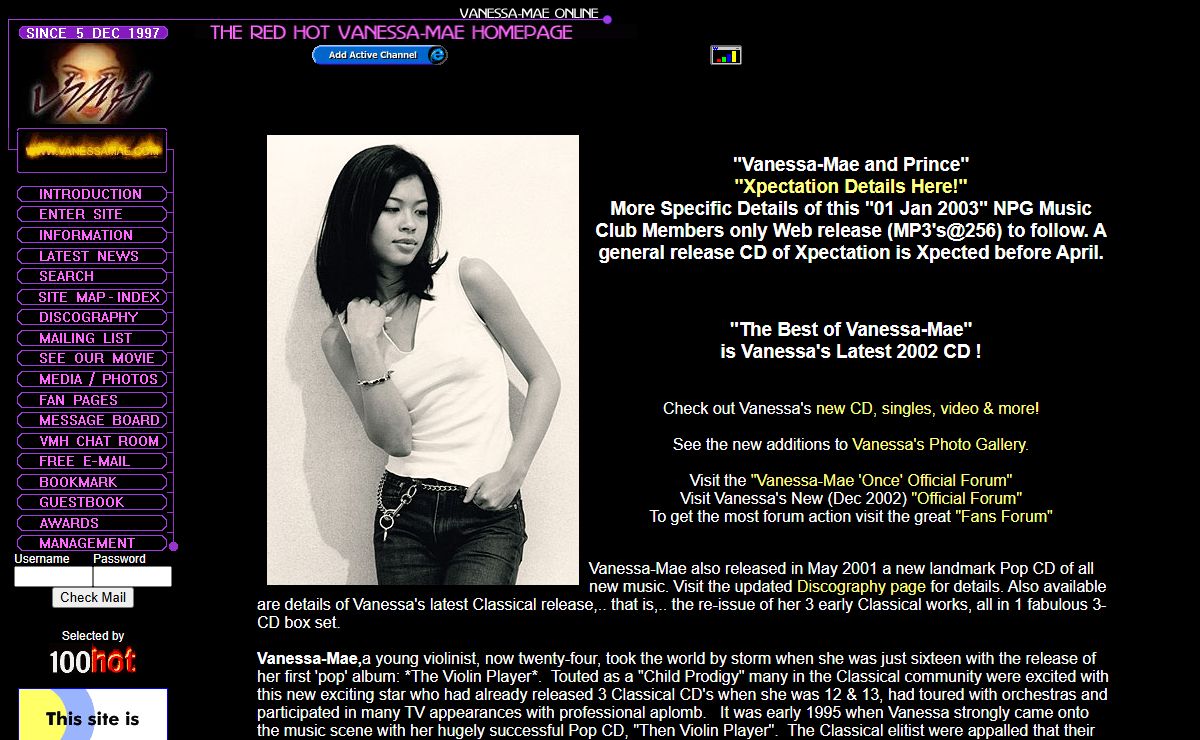Vanessa-Mae - vanessamae.com - The Red Hot Vanessa-Mae Homepage (VMH)