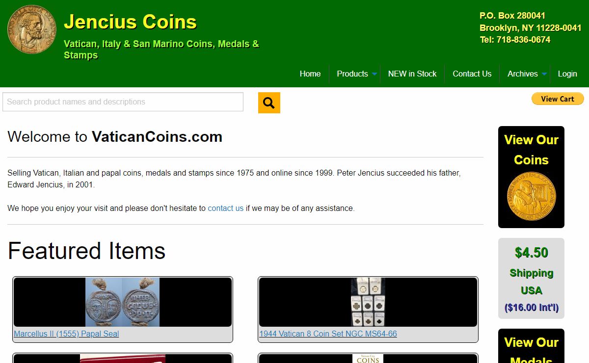 Jencius Coins - Vatican, Italy & San Marino Coins, Medals, & Stamps
