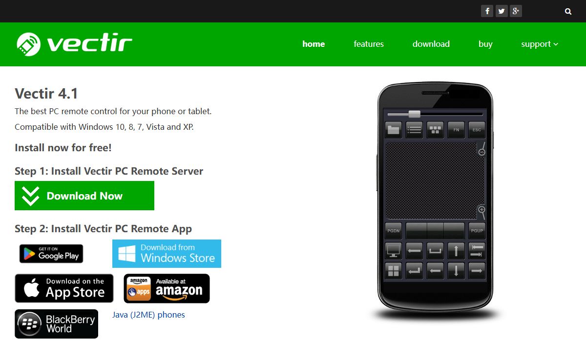 Vectir - PC Remote Control App for Android, Windows Phone or BlackBerry