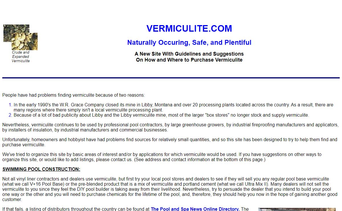 Vermiculite.COM--a guide on how and where to purchase vermiculite in the United States and the world.