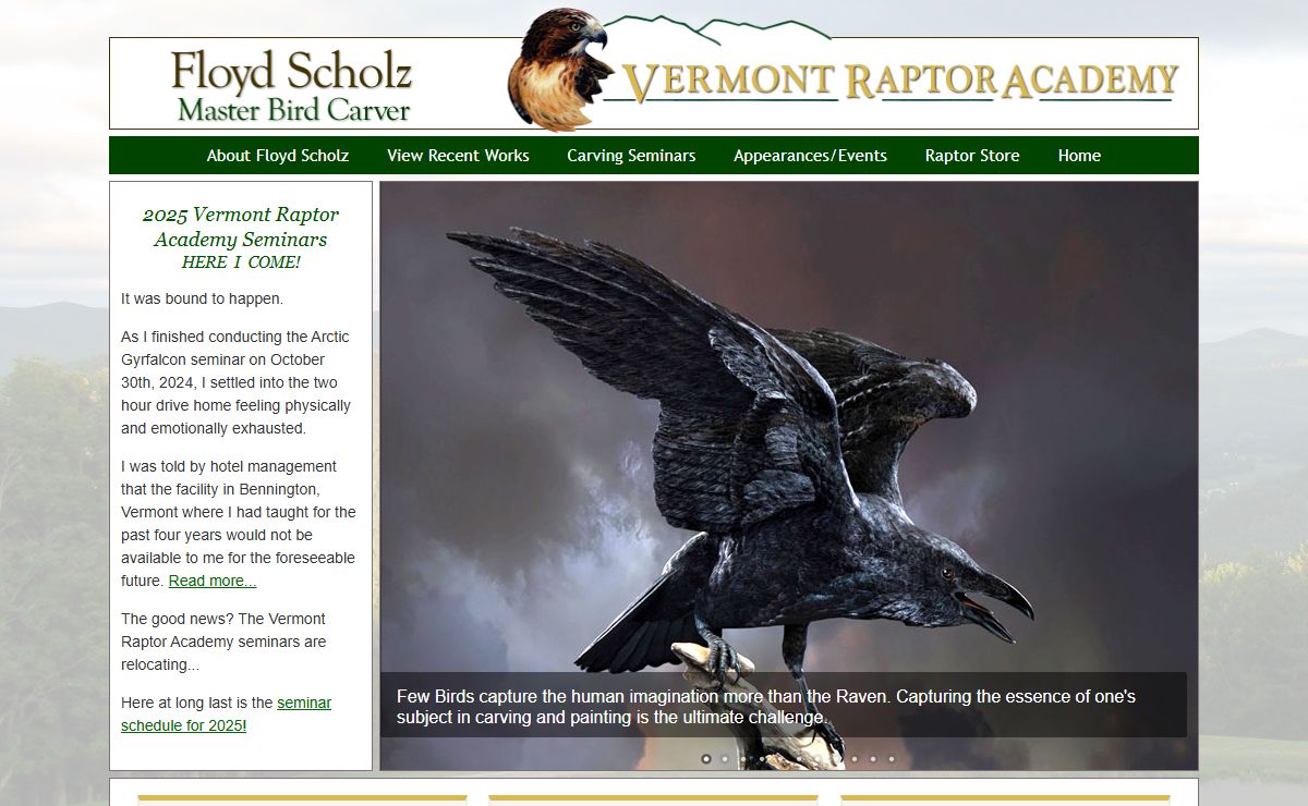 Floyd Scholz, Master Bird Carver " the Vermont Raptor Academy