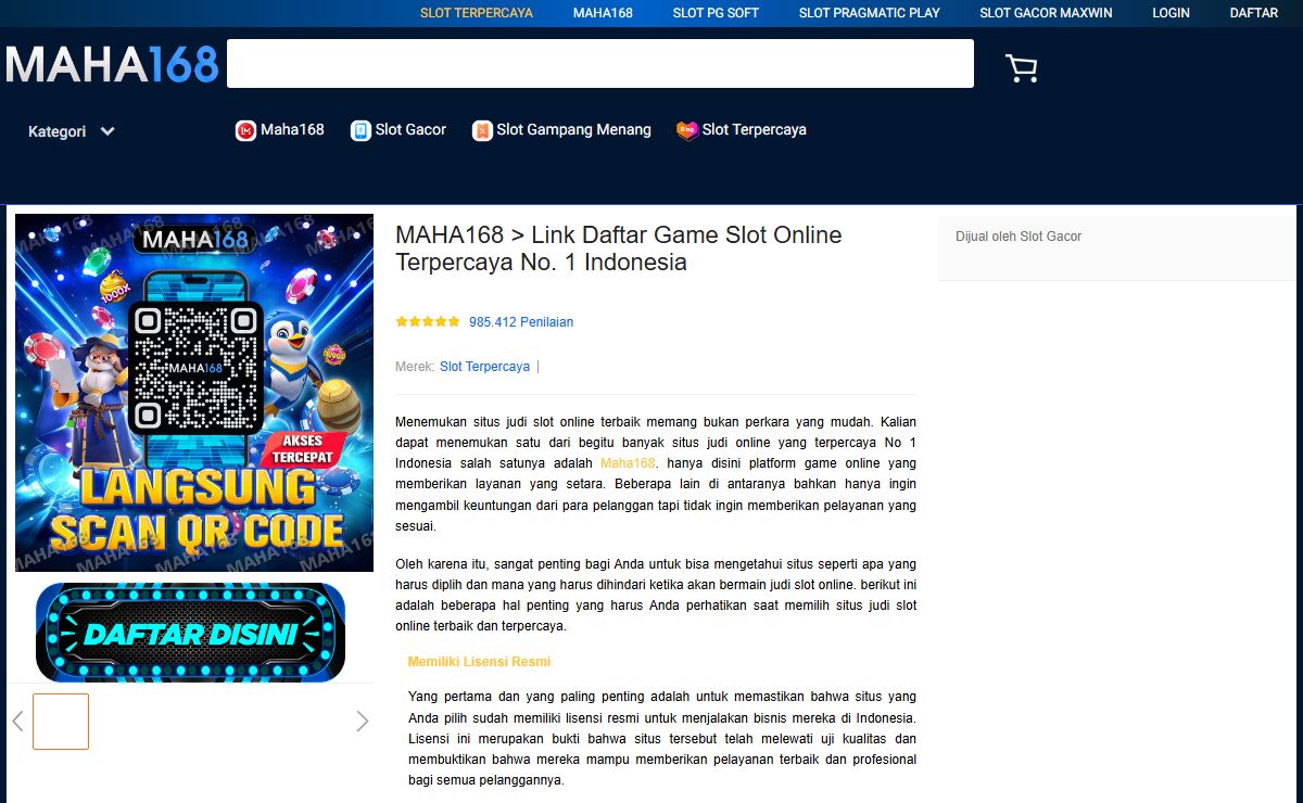 MAHA168 > Link Daftar Game Slot Online Terpercaya No. 1 Indonesia