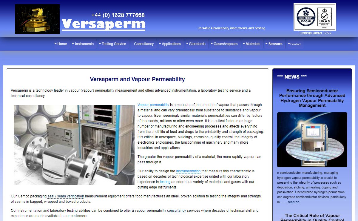Versaperm - vapour permeability instrumentation, a laboratory testing service and a consultancy