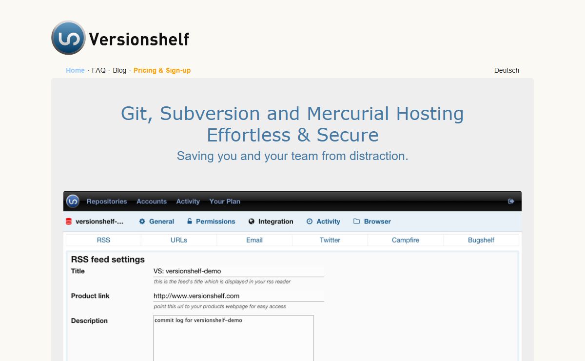Versionshelf: Private Git, Subversion and Mercurial Hosting - Effortless and Secure