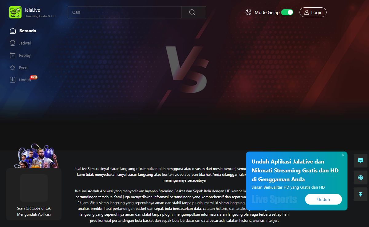 JalaLive-Pertandingan global, HD gratis, siaran langsung sepak bola, dan NBA basket dapat ditonton secara gratis secara online.