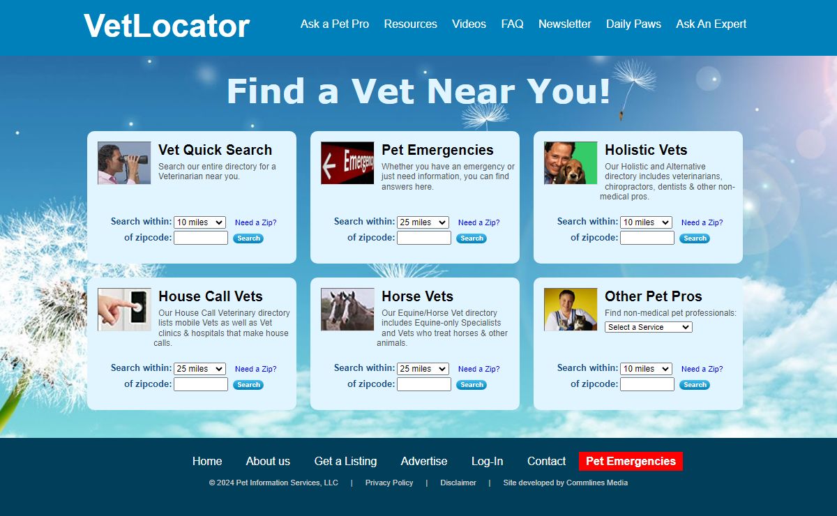 VetLocator.com - Vet Locator, Locate Vets, Veterinarians, Holistic vets, emergency pet hospitals