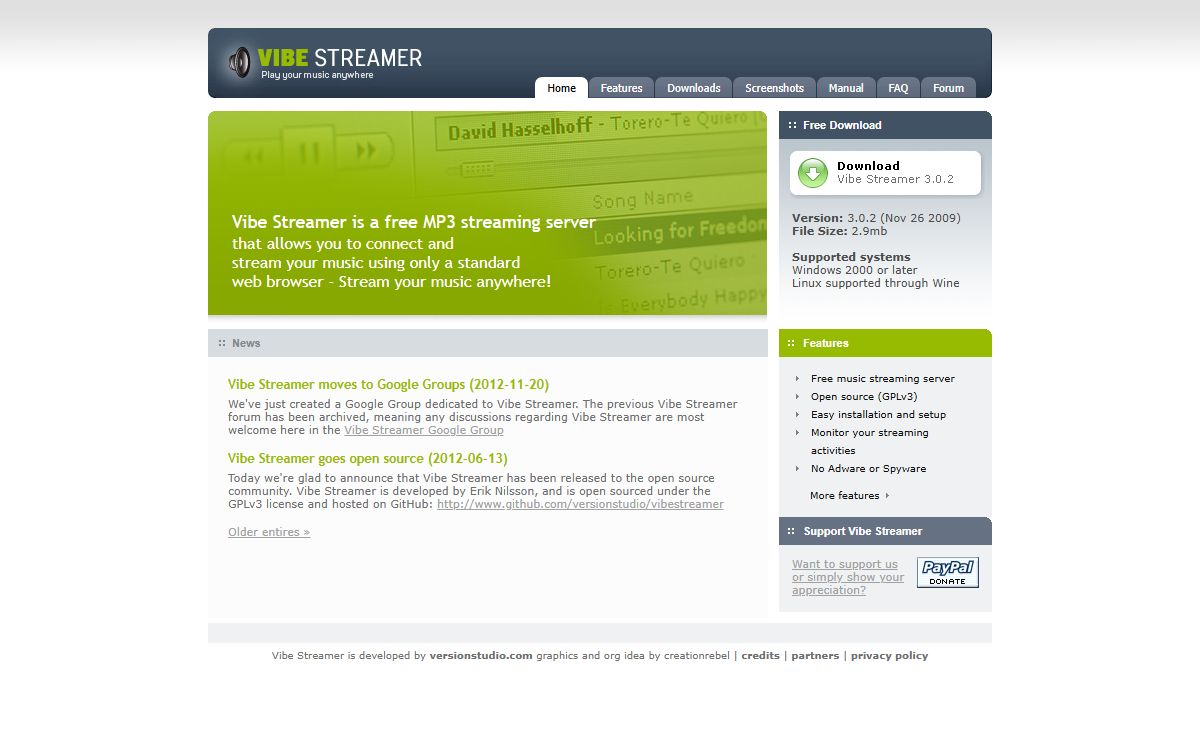 Free MP3 streaming server - Stream your music anywhere - Vibe Streamer