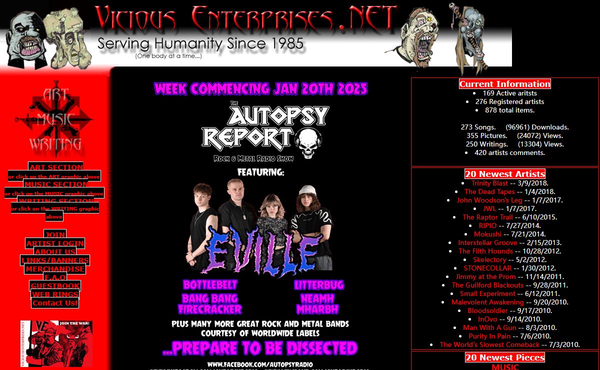 Vicious Enterprises .NET - Music - Art - Writing - Free Web Resource - Main Menu