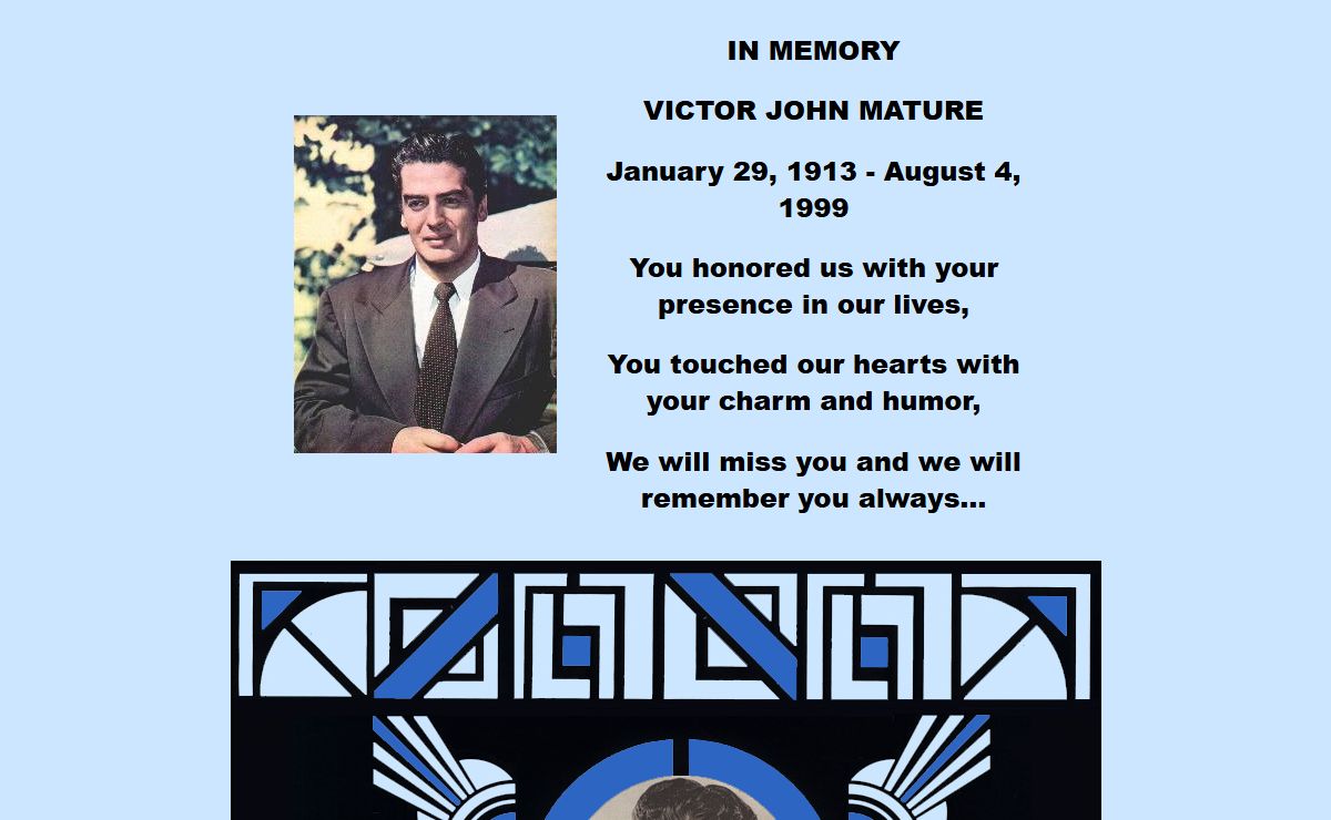 VICTOR MATURE - MATURE'S MATINEE THE OFFICIAL VICTOR MATURE FAN CLUB - www.victormature.net