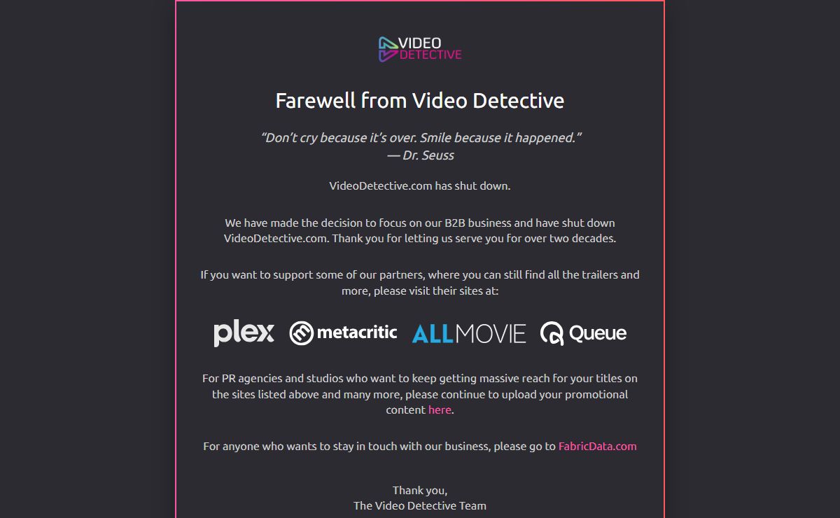 Farewell from Video Detective
