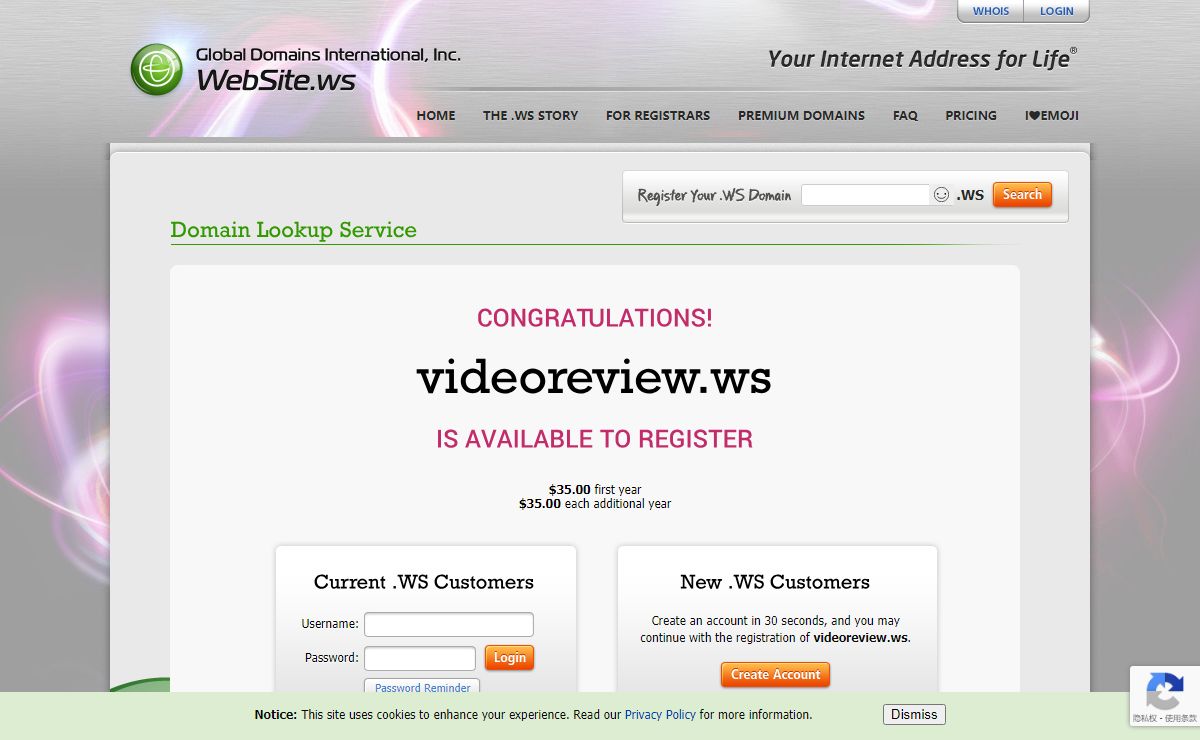 WEBSITE.WS - Your Internet Address For Life™
