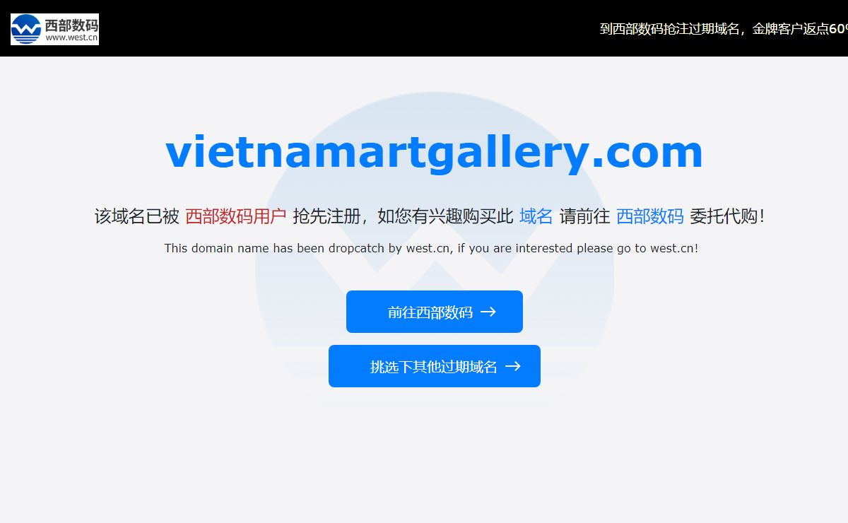 vietnamartgallery.com该域名已被西部数码用户抢先注册，如您有兴趣请前往西部数码