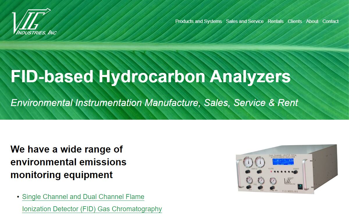 VIG Industries, Inc. - FID Based Hydrocarbon Analyzer Manufacture, Environmental Monitoring Instrumentation