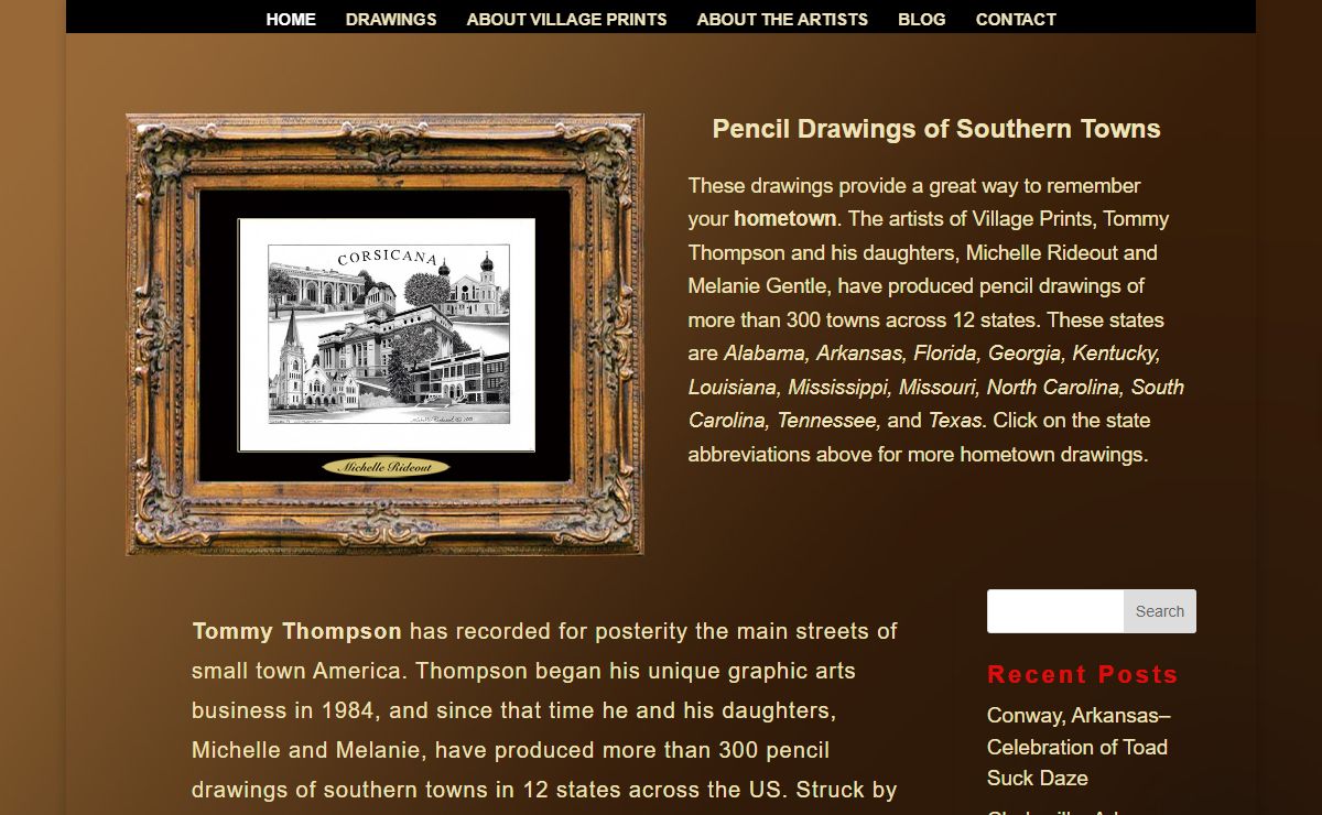 Pencil Drawings of Southern Towns - Artist Prints Homepage