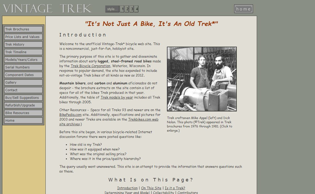 Vintage Trek Bikes- Information on Steel Road Bicycles made by the Trek Bicycle Corporation, bike